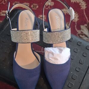 Ashro Elegant Blue Heels with Silver Embellishments